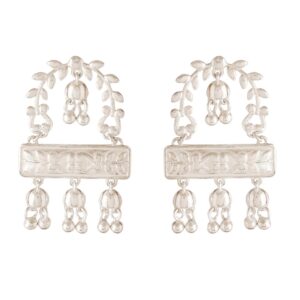 92.5 Sterling Silver Leafy Dangler Earrings with Ghungroos