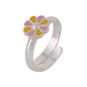 92.5 sterling silver pink yellow enamel tiny flower ring