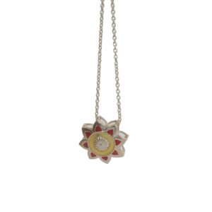 92.5 sterling silver red yellow enamel flower pendant with chain