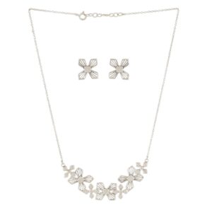 92.5 sterling silver geometrical flower necklace earrings set with oxidized finish