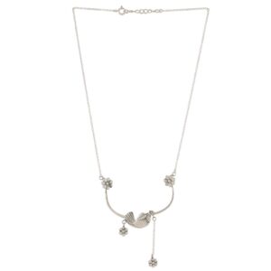 A 92.5 sterling silver necklace with an oxidized finish, featuring a bird-inspired design.