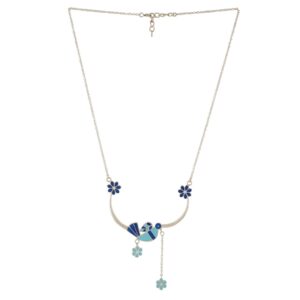 A beautiful blue enamel bird necklace in a 92.5 sterling silver