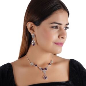 92.5 sterling silver filigree necklace earrings set with amethyst