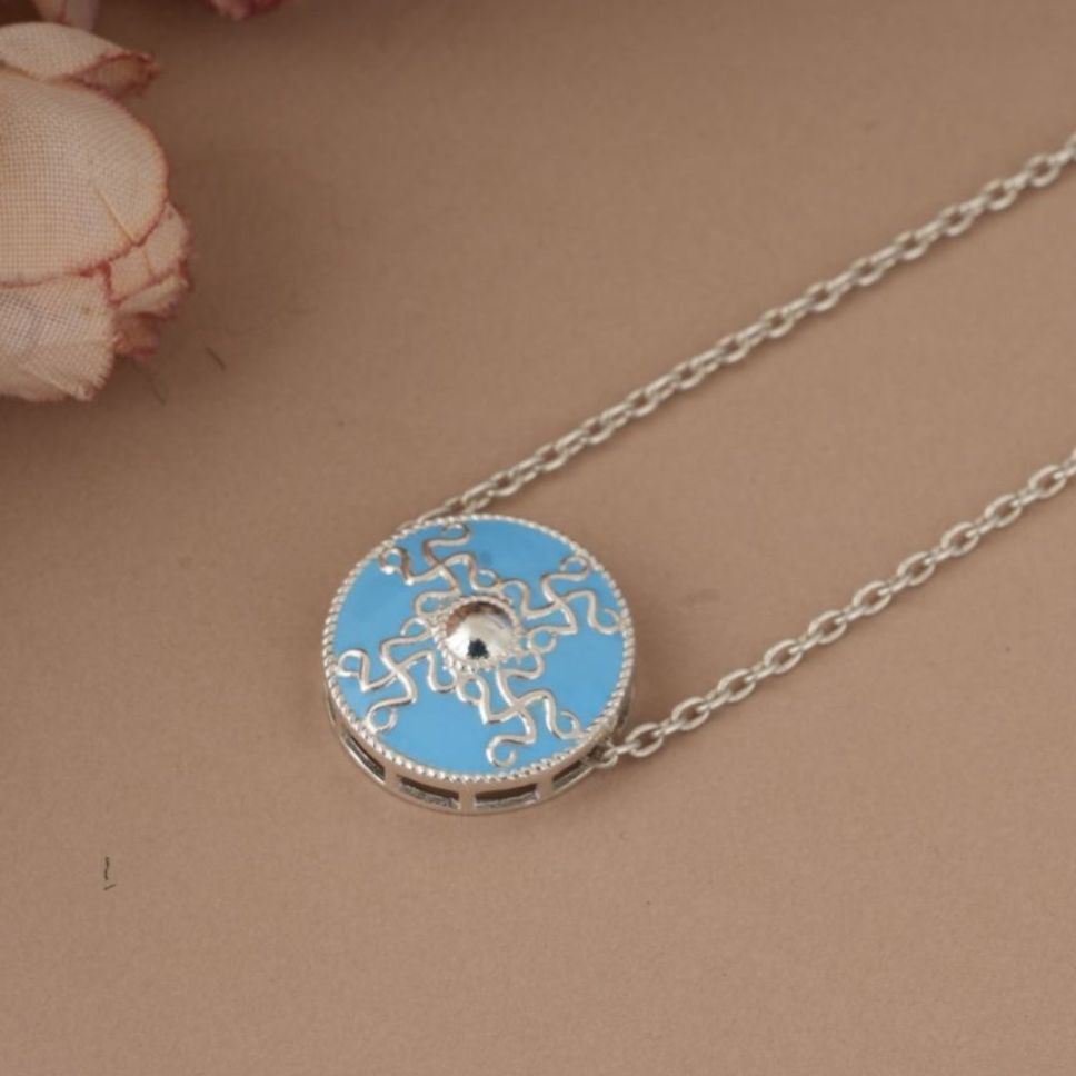 Swastik 925 Silver Blue Enamel Pendant with chain