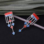 925 Silver Rectangular Floral Earrings - Image 8