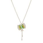 Damru 92.5 sterling silver pendant with green and yellow enamel