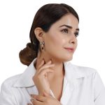 92.5 sterling silver black floral drop earrings