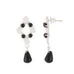 92.5 sterling silver black floral drop earrings