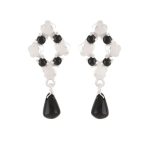92.5 sterling silver black floral drop earrings