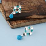 92.5 sterling silver turquoise blue floral drop earrings