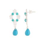 92.5 sterling silver turquoise blue floral drop earrings