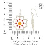 Rangoli inspired flower 92.5 sterling silver earrings with red and yellow enamel