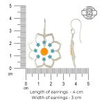 Rangoli inspired flower 92.5 sterling silver earrings with turquoise blue and yellow enamel