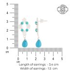 Turquoise blue 92.5 sterling silver floral rhombus earrings