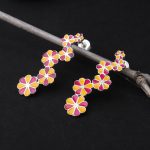 92.5 sterling silver zig zag flower earrings with pink yellow enamel