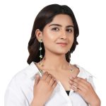 Blue Green Leafy Floral 92.5 Sterling Silver Shoulder Grazer Earrings