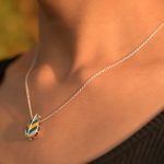 92.5 sterling silver leaf pendant with green and yellow enamel