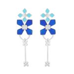 92.5 Sterling Silver Floral Dangler Earrings with blue enamel
