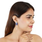 92.5 Sterling Silver Floral Dangler Earrings with blue enamel