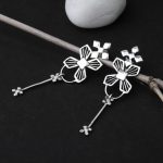 92.5 Sterling Silver Floral Dangler Earrings with oxidized finish