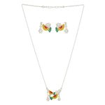 Chirp Charm 925 silver necklace earrings set with red yellow enamel
