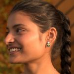 92.5 sterling silver leaf ear studs with yellow and green enamel