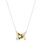 Chirp Charm 925 silver necklace earrings set with red yellow enamel