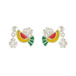 Chirp Charm 925 silver necklace earrings set with red yellow enamel