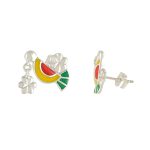 Chirp Charm 925 silver necklace earrings set with red yellow enamel