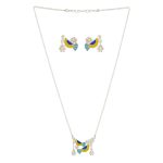 Chirp Charm 925 silver necklace earrings set with blue yellow enamel