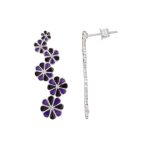 92.5 sterling silver zig zag flower earrings with purple enamel