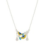 Chirp Charm 925 silver necklace earrings set with blue yellow enamel