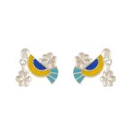 Chirp Charm 925 silver necklace earrings set with blue yellow enamel