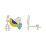 Chirp Charm 925 silver necklace earrings set with blue yellow enamel
