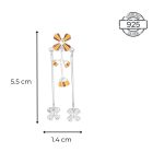 dimensions of 92.5 sterling silver floral dangle earrings with red and yellow enamel