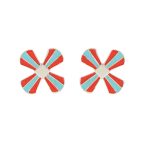 Turquoise Orange Petal Delight 925 Silver Necklace Earrings Set