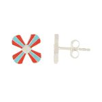 Turquoise Orange Petal Delight 925 Silver Necklace Earrings Set