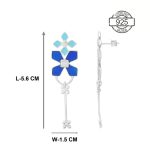 Dimensions of geometrical flower 92.5 sterling silver earrings with blue enamel
