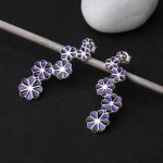 92.5 sterling silver zig zag flower earrings with purple enamel
