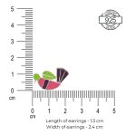 Dimensions of 92.5 sterling silver bird ear studs with pink purple enamel