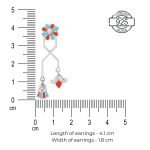 Dimensions of dainty 92.5 sterling silver egyptian flower earrings with turquoise blue and orange enamel