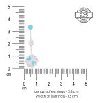 Dimensions of linear flower 92.5 sterling silver earrings with pink and turquoise blue enamel