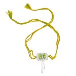 Damru 92.5 sterling silver rakhi with green and yellow enamel