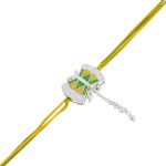 Damru 92.5 sterling silver rakhi with green and yellow enamel
