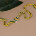 Leaf 92.5 sterling silver rakhi with green and yellow enamel