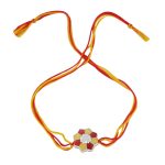 Rangoli 92.5 sterling silver rakhi with red and yellow enamel