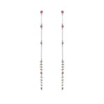 Pink Green Flower Leaf 92.5 Sterling Silver Shoulder Grazer Earrings