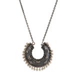 oxidized 92.5 sterling silver floral embossed necklace