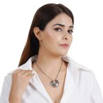 oxidized 92.5 sterling silver floral embossed necklace