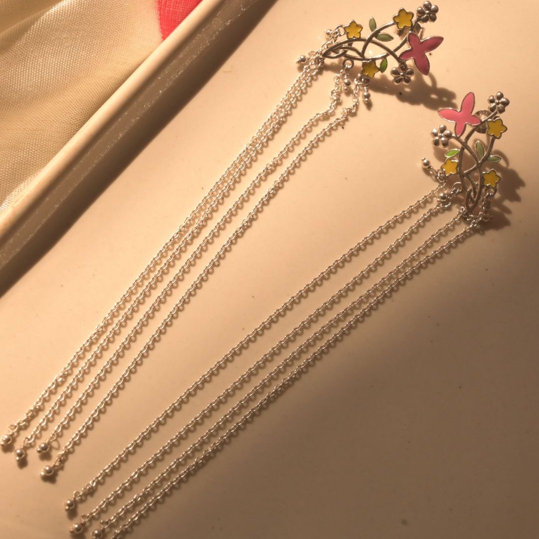 Pink Butterfly 92.5 Sterling silver Shoulder Grazer Earrings Pink Butterfly 92.5 Sterling silver Shoulder Grazer Earrings